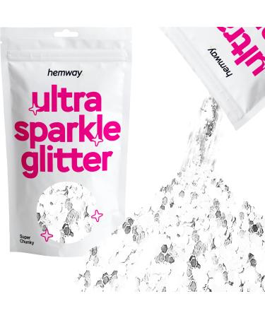 Hemway Premium Ultra Sparkle Glitter Multi Purpose Metallic Flake For Arts Crafts Nails Cosmetics Resin Festival Face Hair - White Iridecent - Super Chunky (1/8 "0.125" 3mm) 100g / 3.5oz White Iridident Super Chunky - 100g - Buy Online on GoSupps.com