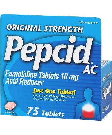 Pepcid AC Original Strength 10 mg Famotidine - 75 ct Pack for Heartburn Relief - Buy Online on GoSupps.com