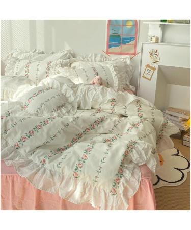 V-intage Ruffle lace Bedding Set Queen Size Bedroom Set Sheet Printed Duvet Cover Bed Sheets and Pillowcases Princess Bed Linen Soft (Flower King 4pcs) - Buy Online on GoSupps.com