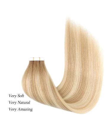 High-Quality Remy Tape-In Hair Extensions | Ash Brown to Platinum Blonde Highlights - 20 Pieces 50g 35 cm - Buy Online on GoSupps.com