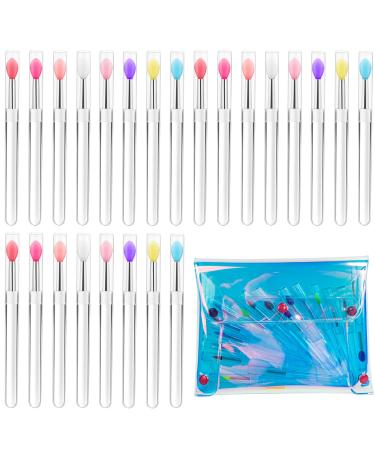 24PCS Silicone Lip Brush and A Holographic Makeup Bag Reusable silicone brush makeup for Applying Cream Lip Mask Eyeshadow and Lipstick Travel Hologram Makeup Handbag for woman Girls. (Colorful)