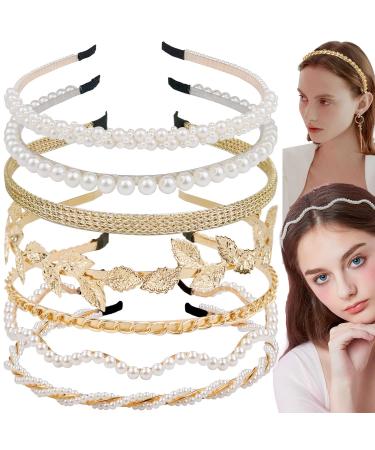 BOYIVI 7 PCS Headbands for Women Girls  Gold Metal Headband Pearls Hairbands Leaf Decor Hair Hoop Bridal Wedding Hair Accessories - Buy Online on GoSupps.com