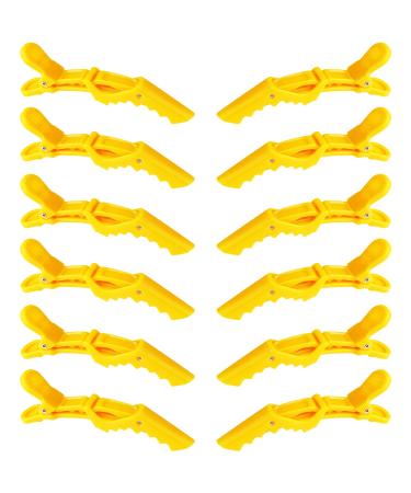 GLAMFIELDS 12 pcs Alligator Hair Clips for Styling Sectioning, Non-slip Grip Clips for Hair Cutting, Durable Women Professional Plastic Salon Hairclip with Wide Teeth & Double-Hinged Design Yellow Alligator Hair Clips Yellow