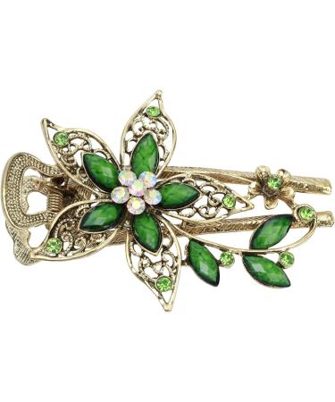 Vintage Jewelry Crystal Hair Clips Floral Hairpins Rhinestone French Decorative Hair Barrettes Barrette Metal Retro Hair Clasps Luxury Jewelry Accessories Gift for Women Girls Teens (Green) - Buy Online on GoSupps.com