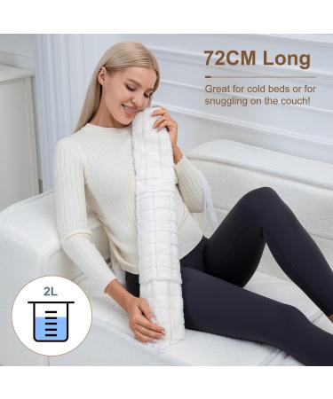 OWOZOI Long Hot Water Bottle 72cm - Soft Furry Cover with Hand Pocket & Strap | Full Body Wrap for Pain Relief & Bed Warmth - Cream - Buy Online on GoSupps.com