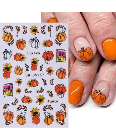 6 Sheets Fall Pumpkin Nail Stickers | 3D Thanksgiving Nail Art Decals | Autumn Leaves & Sunflower Designs for DIY Manicure - Buy Online on GoSupps.com