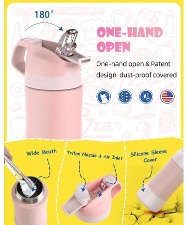 FEIJIAN Kids Insulated Water Bottle 14oz - Leak-Proof BPA-FREE Drink Flask for Toddlers - Stainless Steel Cup with Straw Lid - Perfect for School, Outdoor, Travel - Pink - Buy Online on GoSupps.com