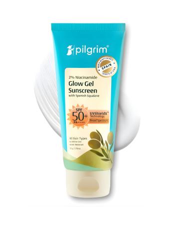 Pilgrim 2% Niacinamide Gel Sunscreen SPF 50+ PA++++ | Lightweight Broad Spectrum UV Protection for Face | Non-Greasy Fast Absorbing Daily Sunscreen | 1.76 Oz (50g)