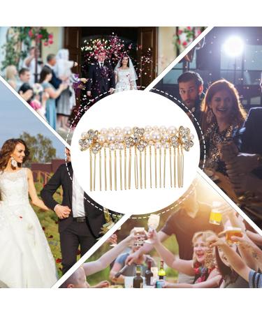 FRCOLOR Pearl Headpiece alloy rhinestone hair bridal hair wedding hair Light weight hair Classic color hair bride hair accessory gold bowtie golden wedding hair Rhinestone Hair Accessories - Buy Online on GoSupps.com