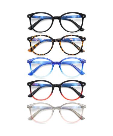 Reading Glasses Blue Light Blocking 5 Pack Spring Hinge Fashion Readers for Men and Women Anti Glare Filter Eyeglasses (Multicolor, 2.00, diopters) Multicolor 2.0 Diopters