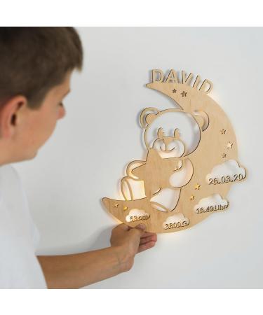LAUBLUST Night Light Bear in the Moon - Personalized Baby Gift for Birth & Baptism - LED Natural Lighting for Kids - Buy Online on GoSupps.com