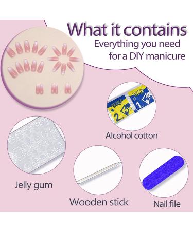 Medium Ombre Pink Press on Nails - 24pcs Coffin Shaped Acrylic Fake Nails for Women - Glossy Square Artificial Nails - Buy Online on GoSupps.com