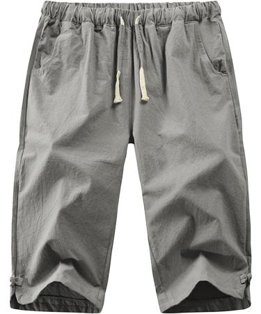 CEWIFO Men's Monochrome Cotton Linen Pants - Comfortable Summer Leisure Shorts for Men - A1-Gray M - Buy Online on GoSupps.com