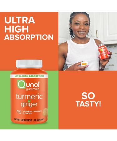 Turmeric and Ginger Gummies | Qunol Vegan Joint Support Supplement | Ultra High Absorption | 1 Month Supply 60ct Gummies - Buy Online on GoSupps.com