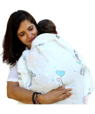 XL Unisex Bamboo Baby Muslin Swaddle Blanket 47x47in - Lightweight & Super Soft Wrap for Newborns - Elephants Print - Buy Online on GoSupps.com