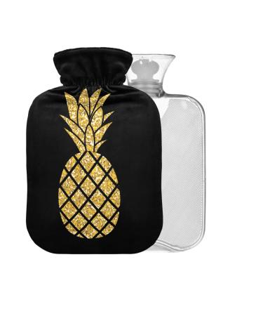 Heat bottle with cover gold-colored glittering pineapple BPA-free 2 l large hot water bag for pain relief back pain hot and cold therapy