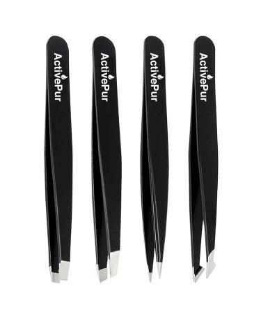ActivePur 4 Pcs Precision Tweezers Set for Facial Hair, Ingrown Hair, Blackheads - Stainless Steel Professional Tweezer Set with PU Bag - Buy Online on GoSupps.com