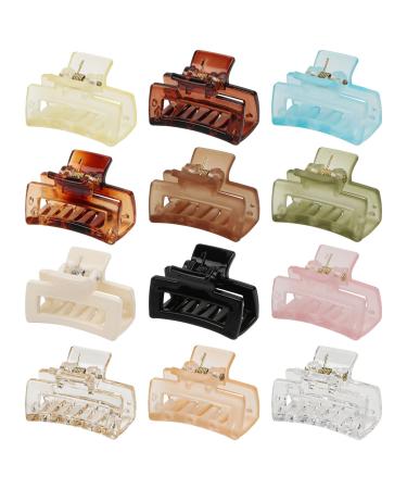 12 PCS Hair Claw Clips, Small Hair Clips for Women Girls, Mini Square Claw Clips, Rectangle Tiny Hair Jaw Clips, Non-slip Banana Clips Barrettes for Thin/ Medium Hair Light