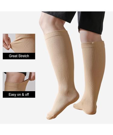 Plus Size Compression Sock For Men and Women: Graduated Compression Stockings for Support Flight Travel Running Pregnancy Sports Edema Nurses Athletic 20-30 mmHg 1Pairs Beige 5XL - Buy Online on GoSupps.com
