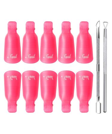 Qufiiry Nail Clips 10 Pcs Nail Soak Off Clip Nail Polish Remover Clips Acrylic Gel Polish Clips (Pink) for Finger UV Gel Polish Removal with 2 Cuticle Pusher