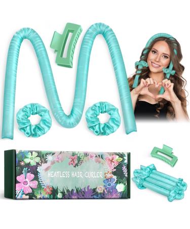 Heatless Curlers headband High Resilience Sponge Heatless Curls DIY Long Hair Styling Tools No Heat Silk Curling Ribbon Heatless Curelrs Suitable for Sleep in Overnight Cyan