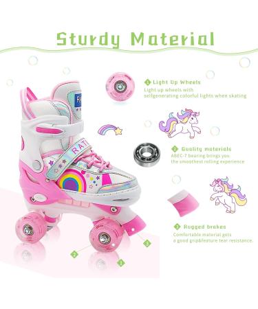 RATIKY Kids Roller Skates | Adjustable for Boys Ages 6-12 | 8 Light Up Glow Wheels | Outdoor Roller Skates for Girls | Pink Small Size - Buy Online on GoSupps.com