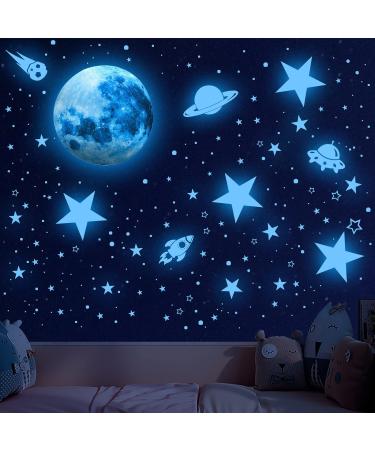 603Pcs Glow in The Dark Stars Stickers Glow in The Dark Stars Ceiling Moon and Stars Wall Decals Planets Solar System Wall Stickers for Kids Boys Wall Sticker for Nursery Bedroom Living Room (Blue)