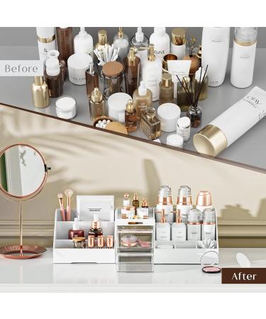 Large Capacity Makeup Organizer with Drawers for Vanity - White/Clear - Buy Online on GoSupps.com