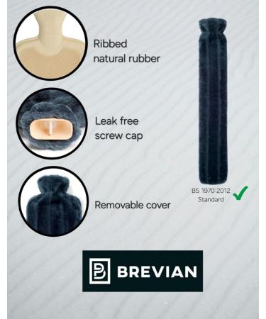 Brevian 2 Litre Large Hot Water Bottle with Soft Faux Fur Cover - Midnight Blue Long | UK - Buy Online on GoSupps.com