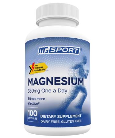 Magnesium Supplement Complex MGSPORT - High Absorption Supplement with Vitamins B6 D E - Relieves Leg Cramps & Muscle Support - 100 Servings Unflavored 100 Count (Pack of 1)