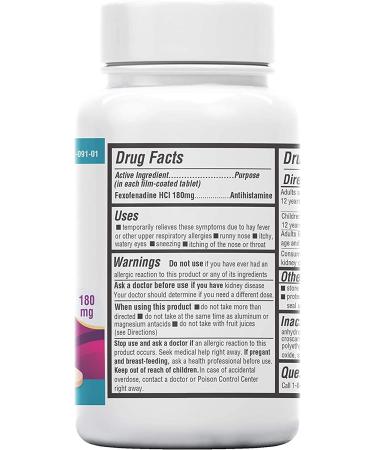 24-Hour Allergy Relief | Safrel Fexofenadine HCl 180mg Tablets (100-Count) | Non-Drowsy Antihistamine for Hay Fever, Itchy Eyes, Nose & Throat | Children & Adults | Compare to Allegra - Buy Online on GoSupps.com