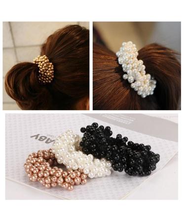 Ruihfas 3Pcs Fashion Korean Hair Scrunchies Accessories Beaded Elastic Hair Ties for Women Girls Pearls Hair Bands Ropes