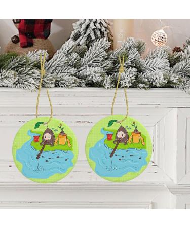 YYHHAOFA Sunflower Seeds Fishing Picture Christmas Ceramic Round Pendant Decoration - Festive Hanging Ornament for Stores and Homes -2.9 in - Buy Online on GoSupps.com
