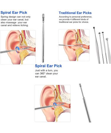 Innovative Spring Ear Wax Cleaner Tool - 6 Pcs/Set Earwax Removal Kit - Stainless Steel Ear Curette - Unisex Ear Care Products (Black) - Buy Online on GoSupps.com