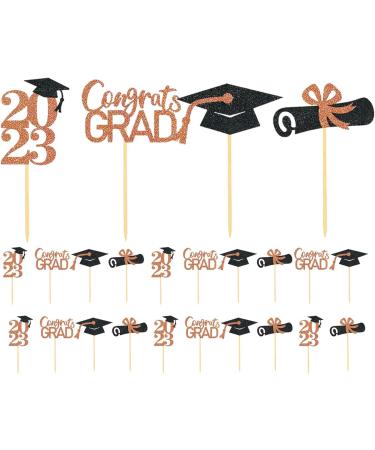 Povanjer Graduation Cupcake Toppers 2023 24-Piece Graduation Cupcake Toppers - Glitter Class of 2023 Graduation Cupcake Toppers Diploma Grade Caps Cake Toppers Picks for Graduation Rose Gold - Buy Online on GoSupps.com