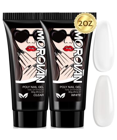 Morovan Poly Extension Gel Nail - 2OZ Poly Nail Gel for Art Nail Poly Gel Set Contain Clear Gel Poly Nail and White Poly Nail Set Professional Poly Gel Nail Colors 60ML Extension Poly Gel for Beginners Builder Nail Gel DIY Salon at Home