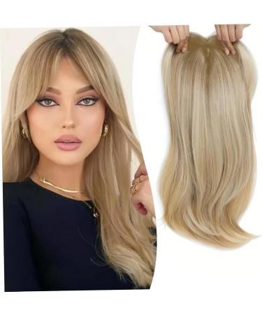 Clip in Bangs Clip in Hair Pieces 18 In Natural Ombre Brown Blonde Curved Clip Bangs Breathable Realistic Lightweight Daily Wear Fake Fringe Human Hair Toppers - Buy Online on GoSupps.com