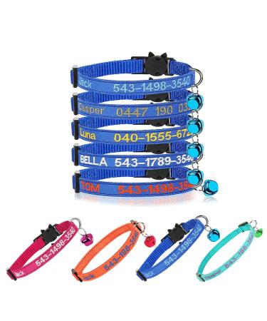 Personalized cat neck bands with bell custom safety buckle for cat neck bands embroidered ID name on the kitten neck band with bell (blue)