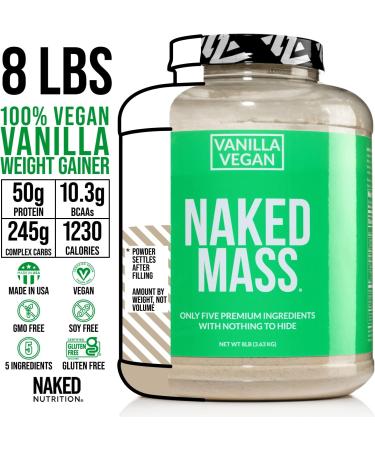 Vanilla Vegan Weight Gainer - Naked Mass 8lb Bulk, GMO, Gluten, Soy, Dairy Free - 1230 Calories, 11 Servings - Buy Online on GoSupps.com