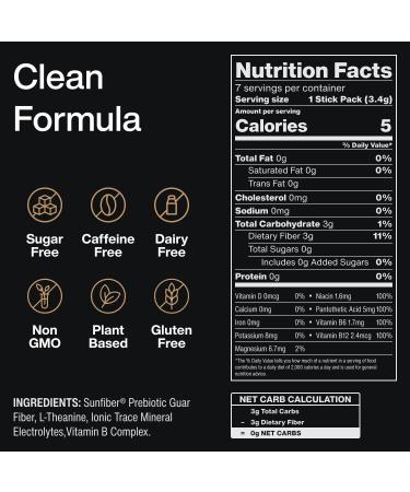 Mindful Tasteless Prebiotic Fiber for Your Coffee - Enhanced with L-Theanine Magnesium B Vitamins - Dissolves Clear & Taste-Free - Unflavored Unsweetened (7 Count) 7 Count (Pack of 1) - Buy Online on GoSupps.com