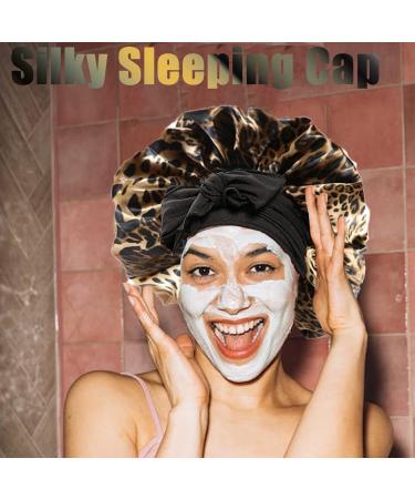 Satin Silk Bonnet for Sleeping - Prevent Hair Frizz - Soft Elastic Hair Wrap for Women - Brown Leopard Print - Buy Online on GoSupps.com