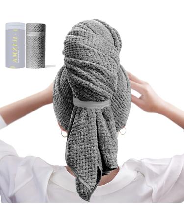 AMZFit Large Microfiber Hair Towel Wrap for Women  Super Absorbent Hair Drying Towel  Anti Frizz Fast Drying Hair Turbans for Wet Hair  Long  Thick  Curly Hair Hair Wrap Towels Gray-us