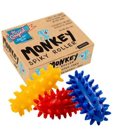 The Original Monkey Spiky Sensory Rollers (Pack of 3) - Unbreakable Fidget Toys / Sensory Toy - BPA / Phthalate / Latex-Free - Excellent Monkey Fidgets - by Impresa