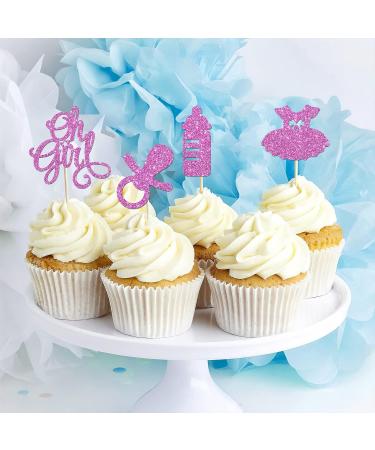 24Pcs Oh Baby Girl Cupcake Topper Glitter Dress / Rubber Nipple / Feeding Bottle Cupcake Picks Gender Reveal Party Welcome Baby Girl / It's a Girl for Baby Shower Girls Birthday Party Supplies Pink - Buy Online on GoSupps.com