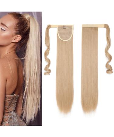 S-noilite Trendy 23"(58cm) Straight Wrap around Ponytail Clip in Hair Extension Strap Pony Tail Long Popluar Style Dark Blonde mix Bleach Blonde Dark Blonde mix Bleach Blonde 23 Inch