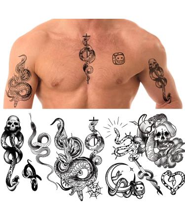 Temporary Tattoos for Men Women Teens Body Art Decorations Black Fake Tattoos Stickers Snake Tattoo Decals 20 Pcs Skull Web Black Rose Flower Knife Moon Sexy Stickers for Sleeve Arm Neck Chest Decor - Buy Online on GoSupps.com