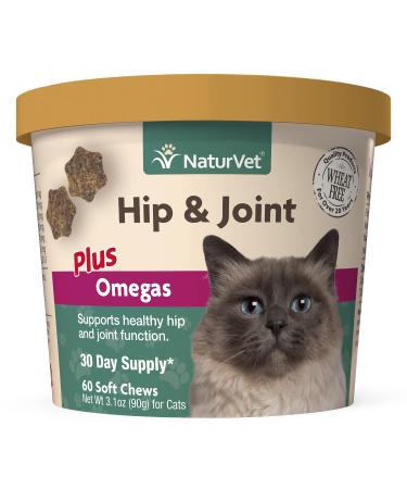NaturVet  Hemp Joint Health for Cats  60 Soft Chews  Supports Healthy Hips & Joints  Enhanced with Glucosamine, MSM  30 Day Supply Plus Omegas 60ct