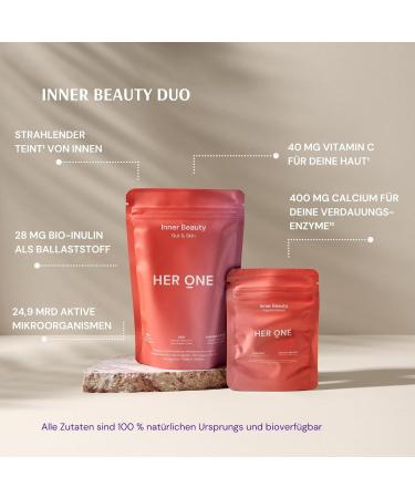 Her One Inner Beauty Raspberry Powder - Digestive Enzymes & Radiant Skin Capsules | 167g Superfood with Natural Vitamin C & Calcium - Buy Online on GoSupps.com
