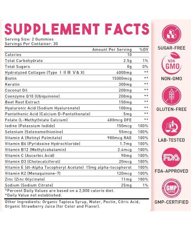 2 Pack Hydrolyzed Collagen Gummies for Women & Men Women Over 50 Collagen Peptides Type I II III V & X with Biotin Vitamin C & E-Supports Skin Hair Nails Bone Health Strawberry Flavor 120 Count 60 Count (Pack of 2) - Buy Online on GoSupps.com