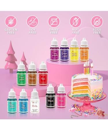 12 Colors x 10ml Food Coloring Set for Baking & Cake Decorating - Food Grade Dye for Fondant, Slime Making, DIY Supplies - 0.35 Fl. oz/Bottles - Buy Online on GoSupps.com